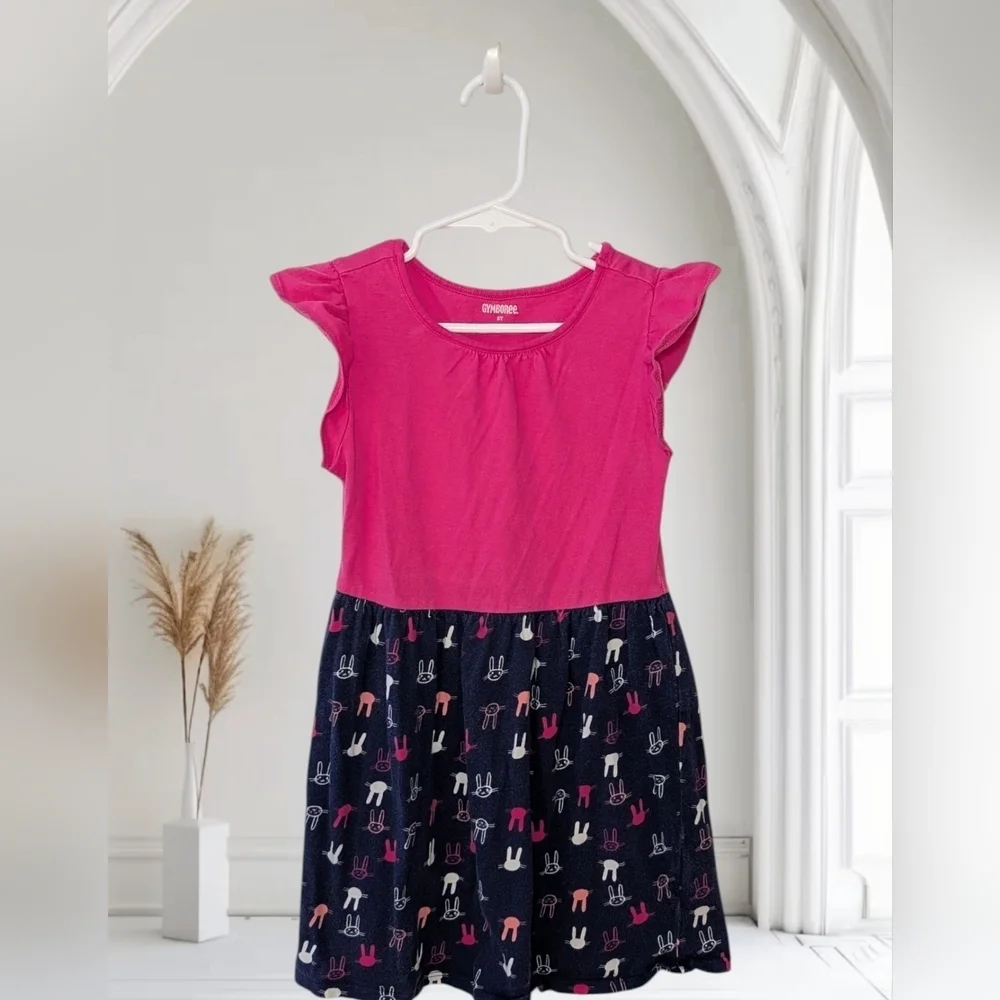 Gymboree Fuchsia and Navy Playful Dress Casual Cotton Size 5T